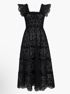 Hill House Black Lace Midi Dress with Flutter Sleeves small formal